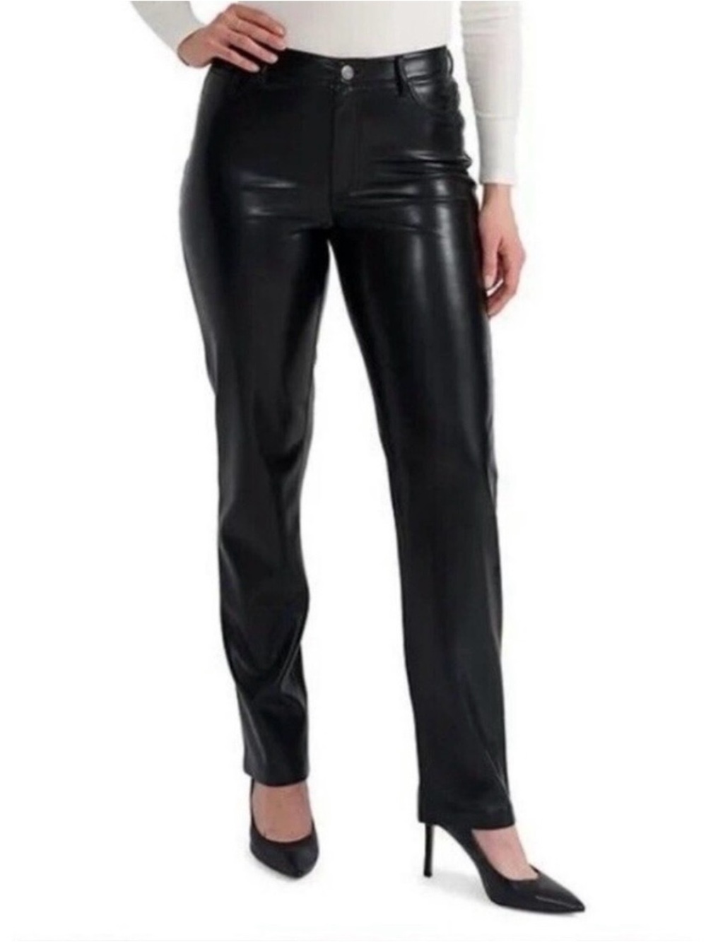 Joie Women's Black Faux Leather Pants Straight Leg High Rise Size 10
